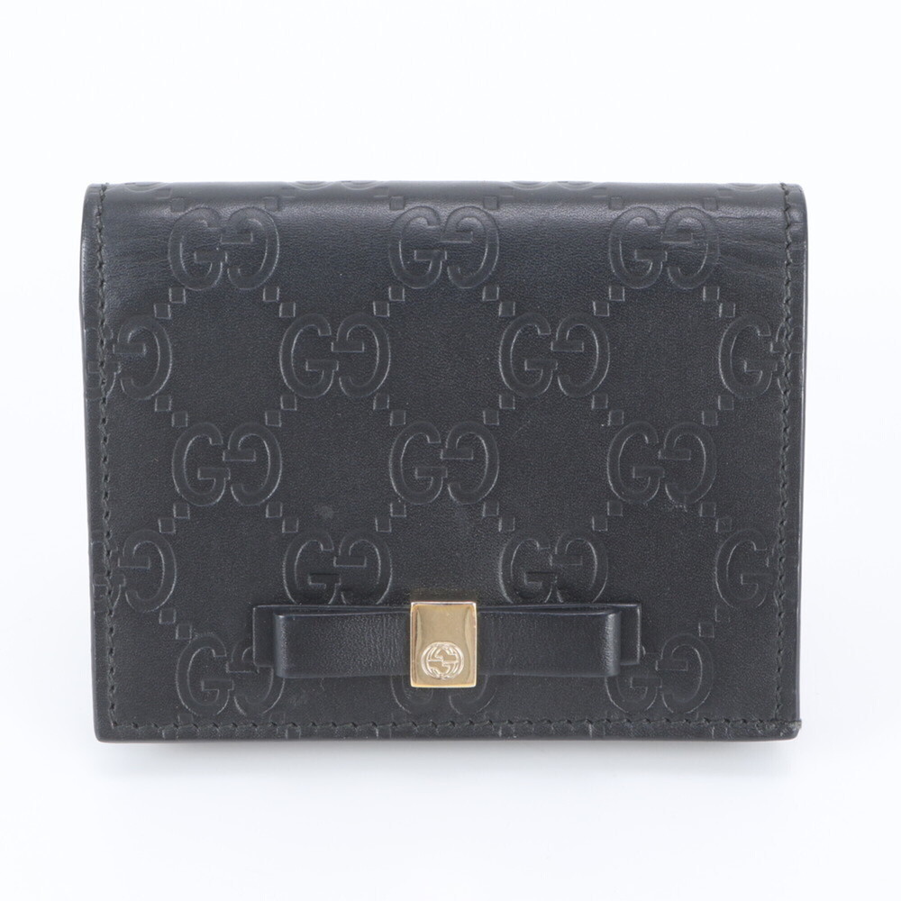 Gucci Guccissima Ribbon 406924 Leather Bi-fold Wallet Compact Black Women's